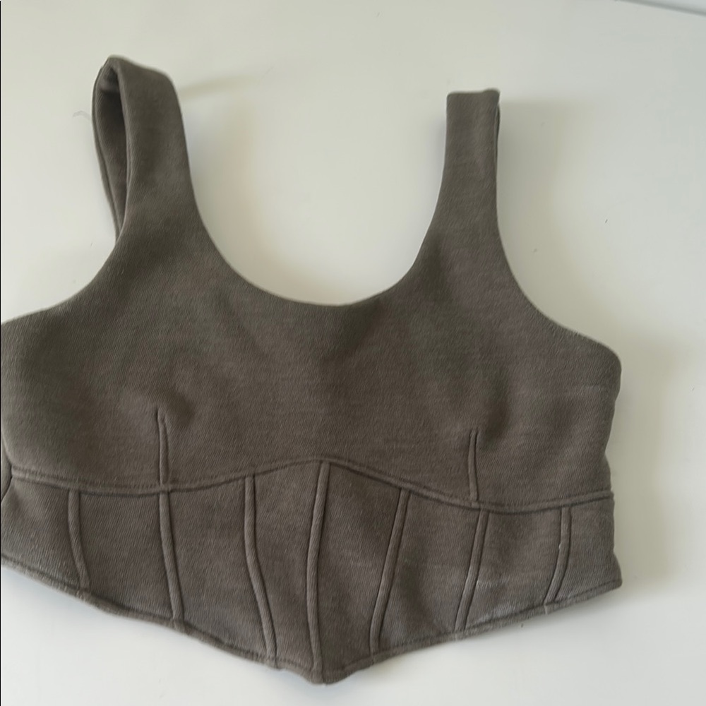 Brown Ribbed Bustier Tank Top